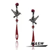MASW Original Design Hiphop Cool Hot Girl Style Red Flower Black Bird Dangle Earrings For Women Gift Modern Jewelry Accessories 1