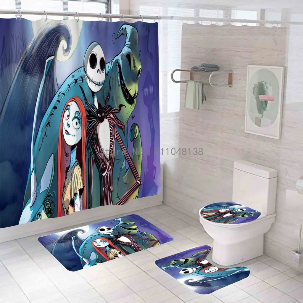 Nightmare Before Christmas Zombie Bride Jack Shower Curtain Sets Bathroom Halloween Decor with Hooks for Bathroom Waterproof