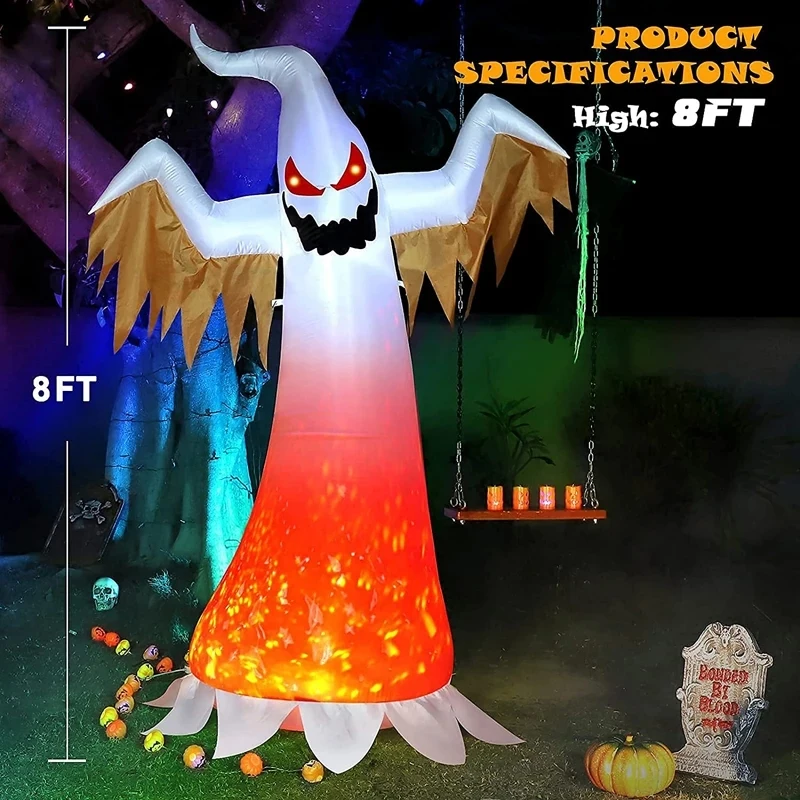 

Halloween Decoration LED Inflatables White Ghost Inflatable 2.4M Lantern Flame Lamp Glowing Horror Decoration Props Party Decor