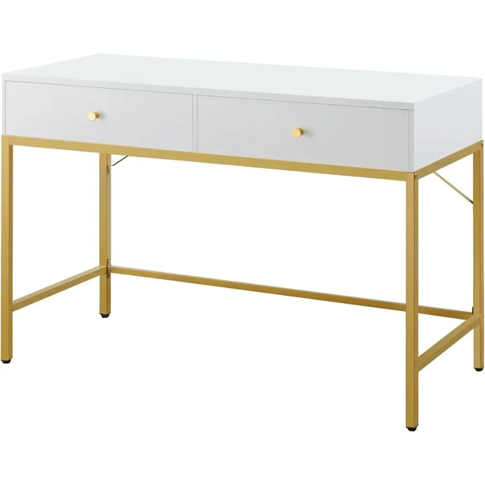 

SUPERJARE Vanity Desk with Drawers, Modern Simple Home Office Desks, Makeup Dressing Table for Bedroom - White and Gold
