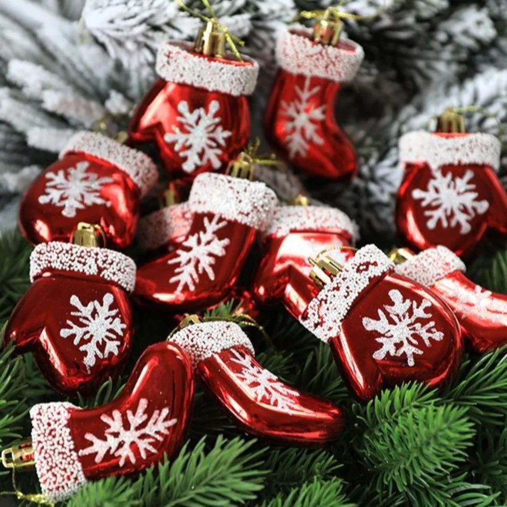 6PCS/Box Painted Gloves Socks Christmas Tree Ornament Plastic DIY Crafts Painted Christmas Gifts Boxes Pendant New Year