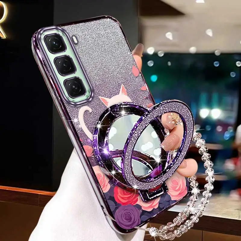 3-Piece Pink Rose Phone Case Set with Lanyard and Stand