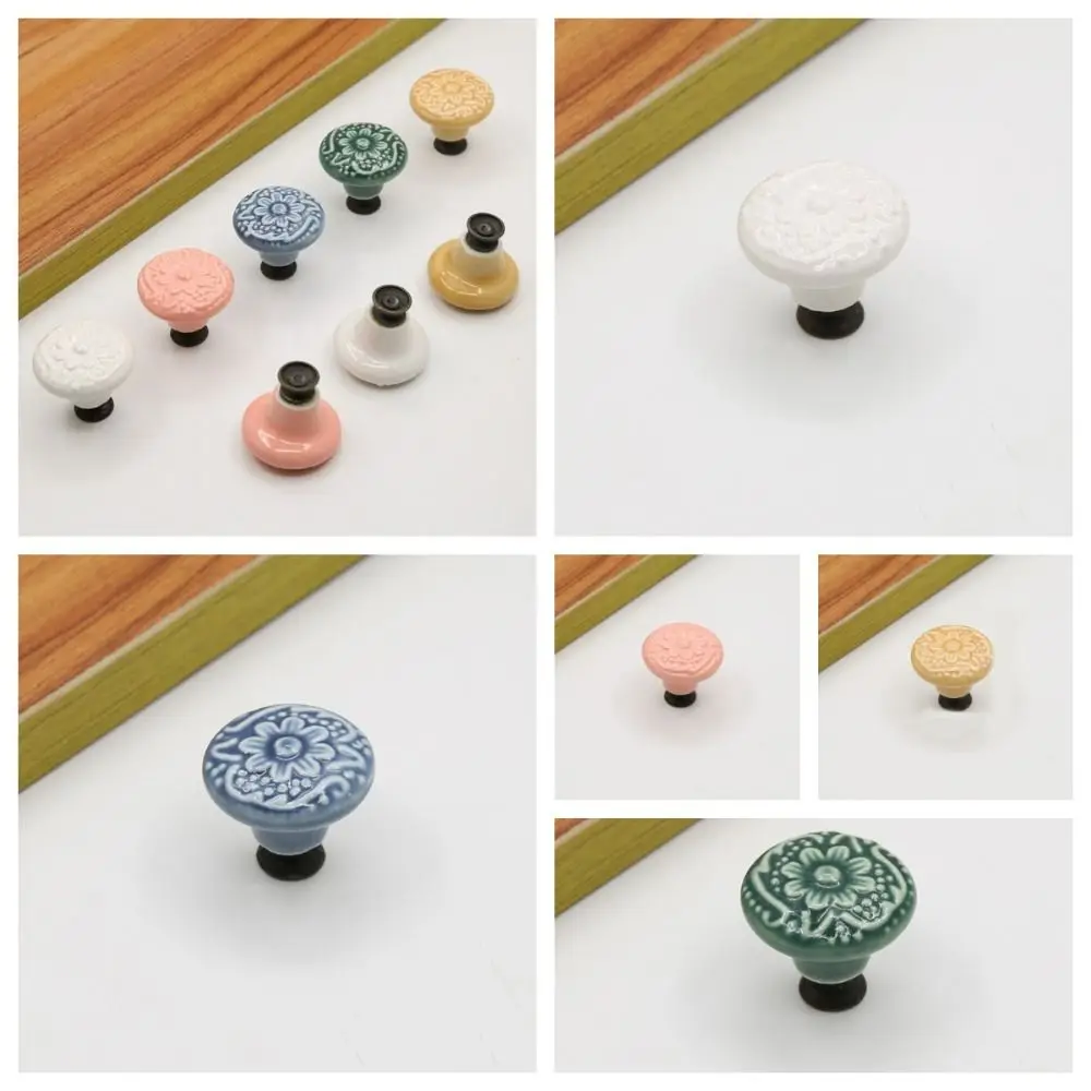 Single Hole Round Ceramic Knob Handle Flower Surface Cabinet Kitchen Door Drawer Handles Dresser Knobs Pulls Furniture Hardware furniture knobs