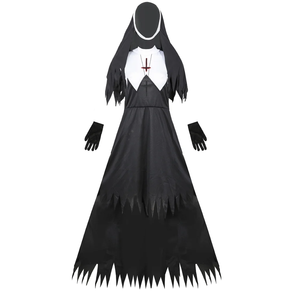 Halloween Costume for Women Nun Costume Cosplay Costumes Vampire Demon Cross Print Long Dress Party S-XL косплей cosplay costume