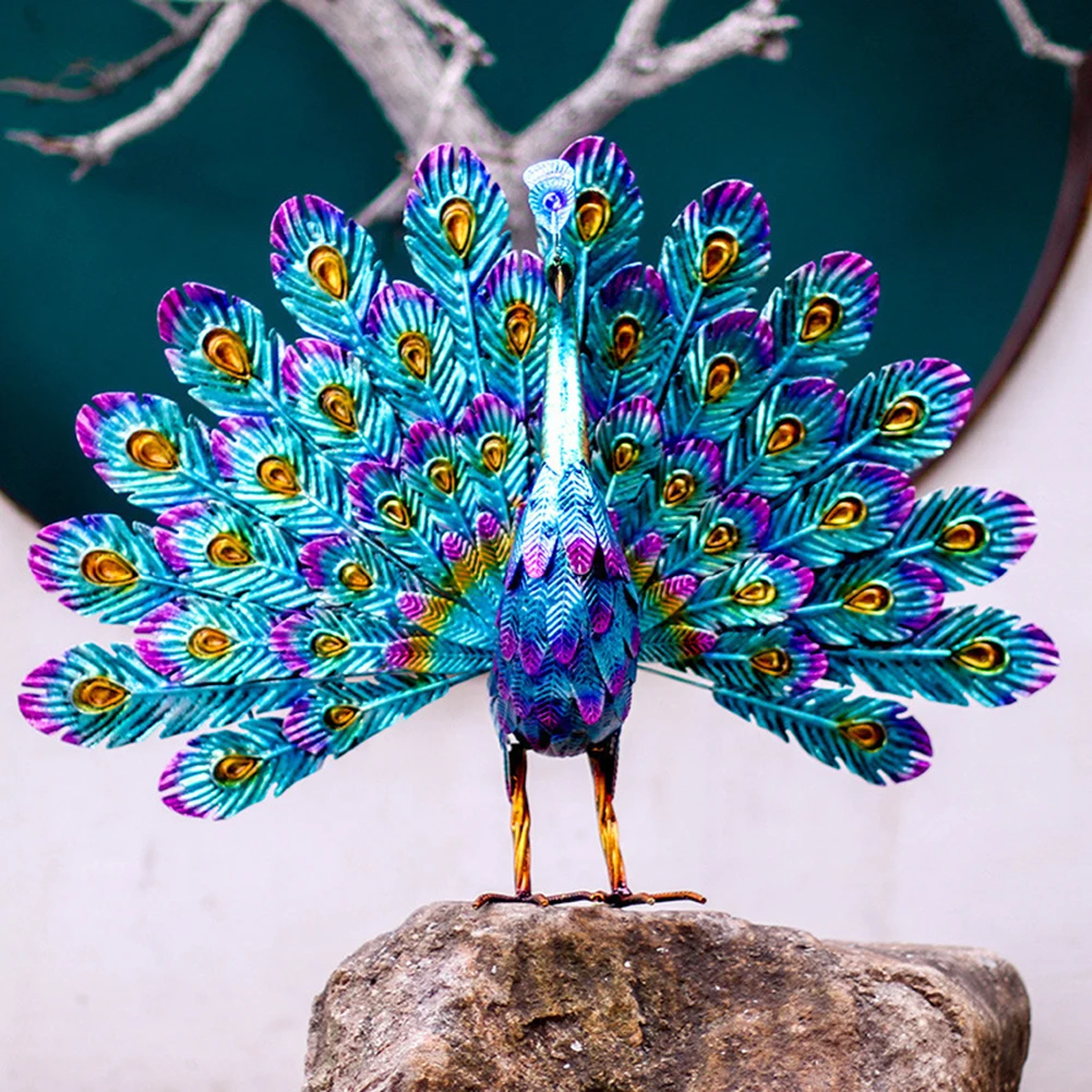 

Peacock Statue Sculpture Handmade Crafts Ornament Animal Figurine Standing Posture Collectible Peacock Figurine Craft Yard Decor