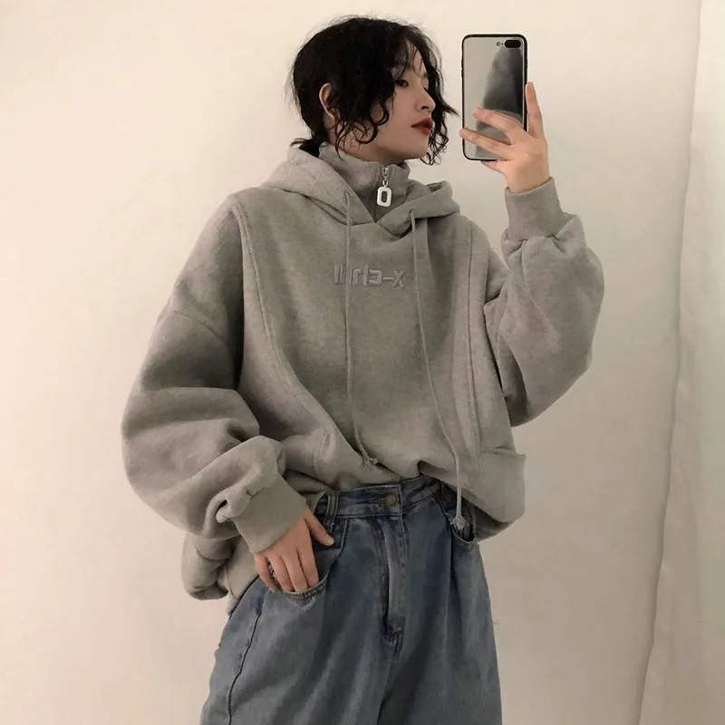 Korean Style Simple Casual Soft Loose Solid Women Hoodies Autumn Winter Trendy Ulzzang Streetwear Female Thick Pullover Clothing