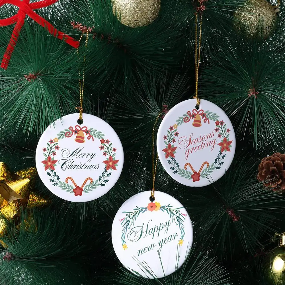 Sublimation Blank Ceramic Ornament White Porcelain- Round Ornament with Lanyard for DIY Craft Christmas Tree Home Decor