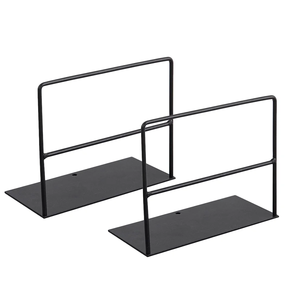 

2pcs Black Iron Bookends Practical Simple Book Ends Book Supports Rack Desktop Organizer Magazines Stand for Office School