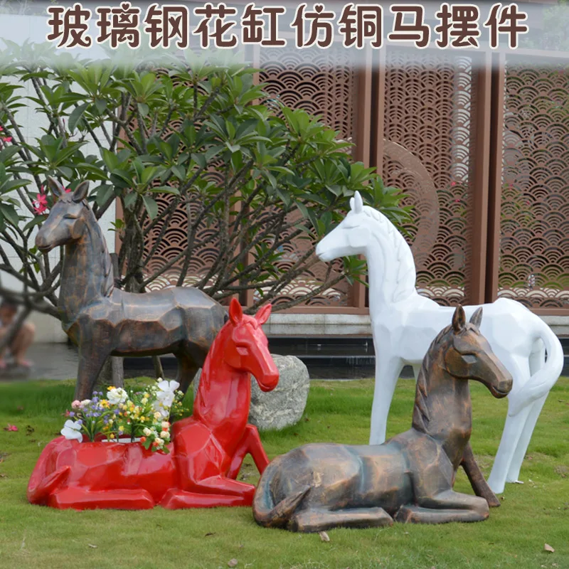 

Outdoor simulation animal fiberglass horse flower tank horse sculpture ornament deer wedding mall ornaments