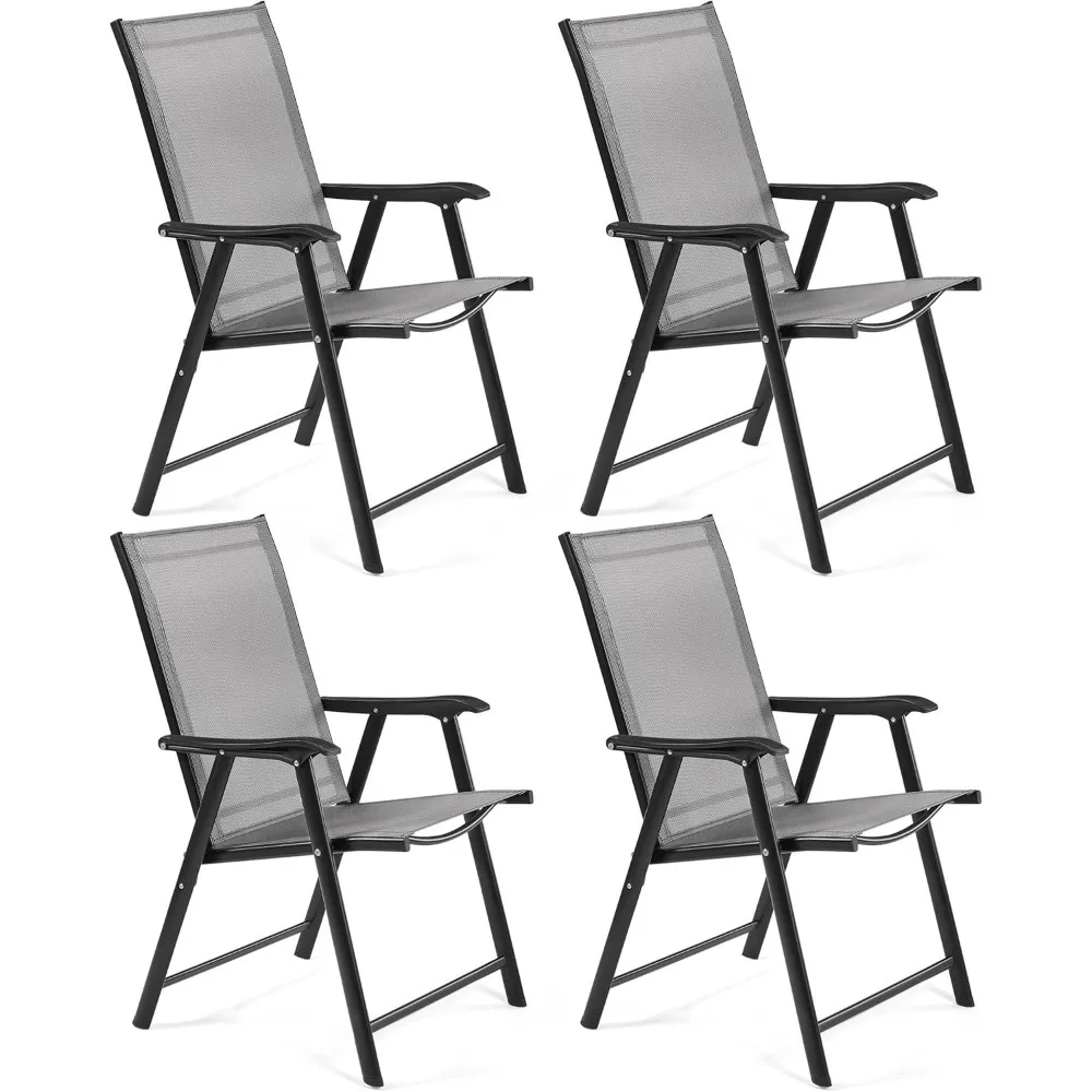 Patio Folding Chair Outdoor Chairs Set of 4 Portable Dining Chairs with Armrests, Folding Patio Chairs 4-Pack Chair Metal Frame 3