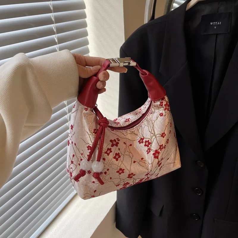 Elegant Embroidered Chinese Style Handbag Purses Canvas Hanfu Cheongsam Handbag Zipper Crossbody Bag Ladies Gifts