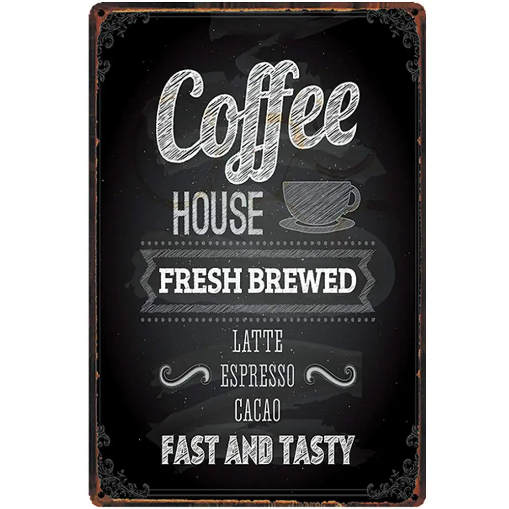 

Retro Design Fast and Tasty Coffee Tin Metal Signs Wall Art | Thick Tinplate Print Poster Wall Decoration for Cafe/Kitchen/Coff