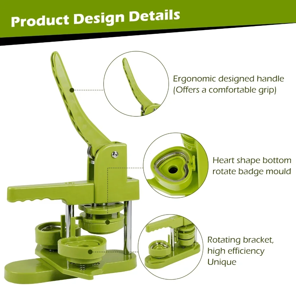 DIY Button Badge Maker Machine Heart Shape Pin Punch Press Mold Making Machine with 100 Sets of Blank Badge Materials