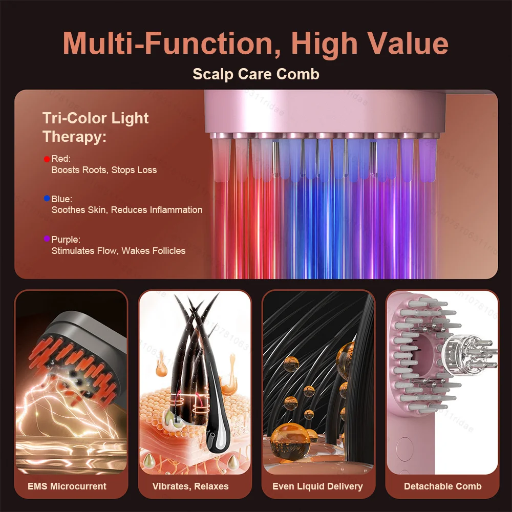 Red Light Therapy Electric Massage Comb Vibration Anti Hair Loss Scalp Brush Hair Oil Applicator for Hair Growth Hair Care