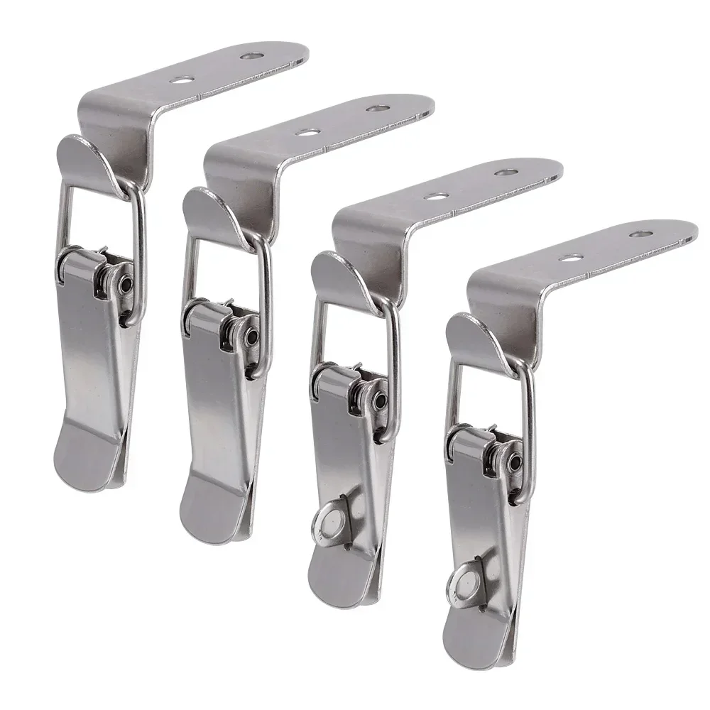 Toggle Latches 4/2Pcs Duck-mouth Buckle Hook Wooden Box Hasps Clamp 90 Degrees Silver Metal Spring Catch Clasp Loaded Draw Toggle Clamp Hasps