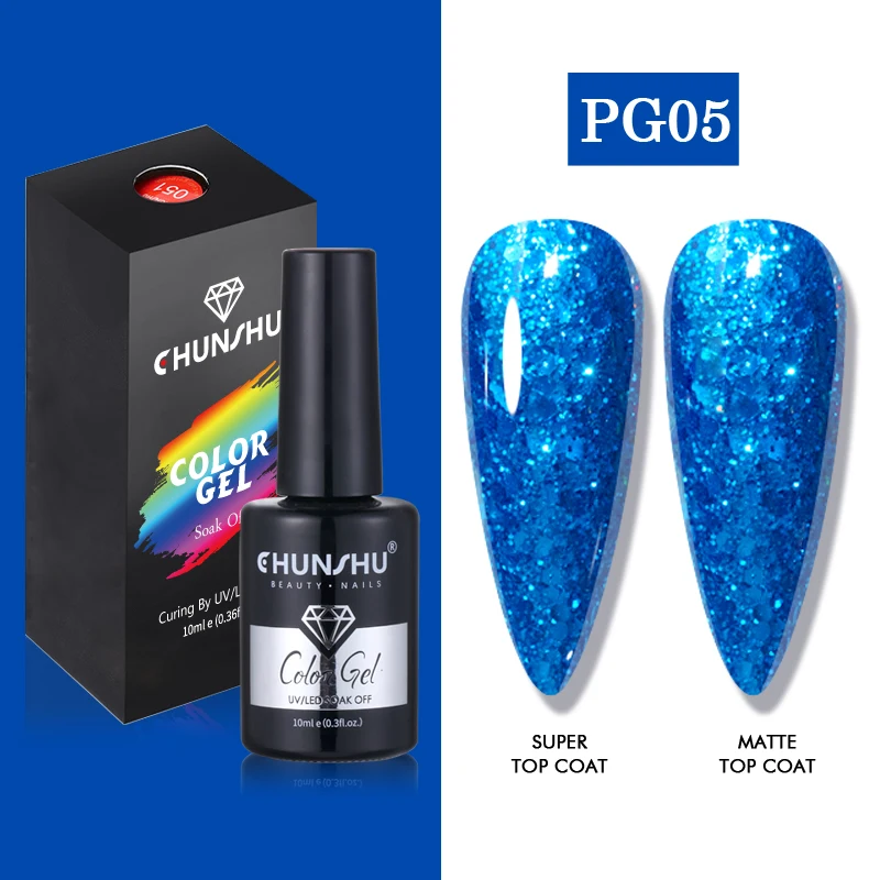 

CHUNSHU Blue Navy Nail Polish Holy Color Collection Gel Polish Semi Permanent Varnishes Sequins Flakes Shiny Glossy Nails Art