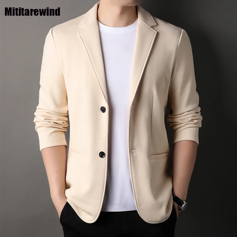 

New Spring Fall Jackets for Men Commuter Casual Blazers Korean Style Drape Beige White Suit Jacket Slim Fit Fashion Outerwears