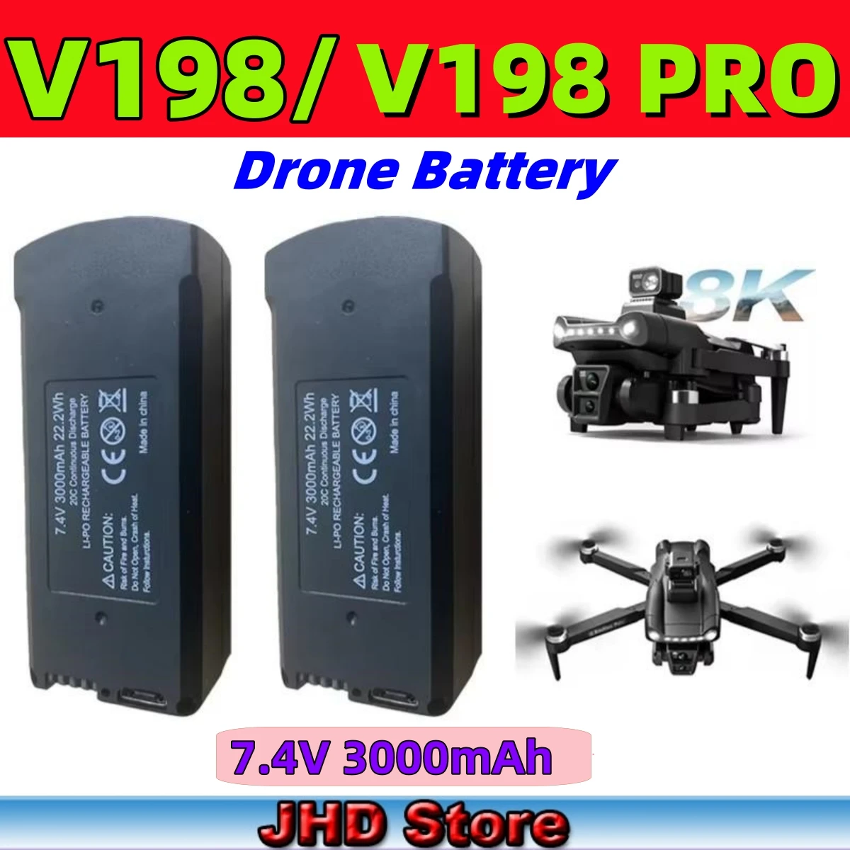 Description Picture 2 of itemJHD Original 7.4V 3000mAh V198 MAX PRO Drone Battery V198 8K GPS RC Quadcopter V198PRO Spare Battery Drone Parts