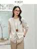 VIMLY Women Commuter Fake 2PCS Spliced Stripe Split at HemSweatshirt 2025Spring Lazy Style Simple Casual Versatile Top Pullovers 3