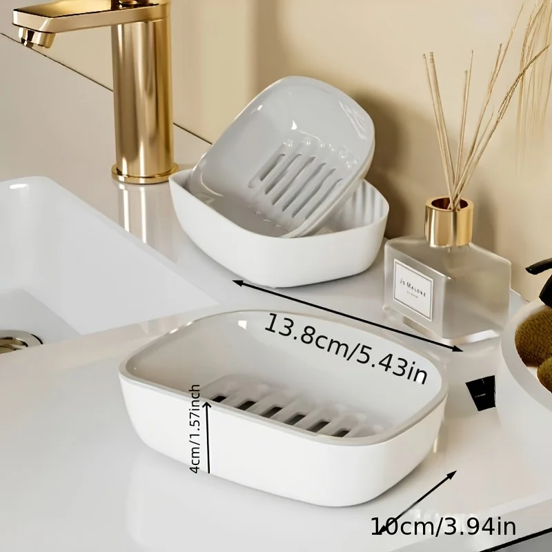 1pc Double Layer Drain Soap Box Easy Clean Keep Soap Dry Non Slip Bottom Household Bathroom Drain Storage Rack Dish Holder