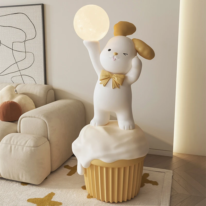

Cream style living room, cute floor to ceiling dog, large decoration by sofa, bedside bedroom, warm decoration, gift from best