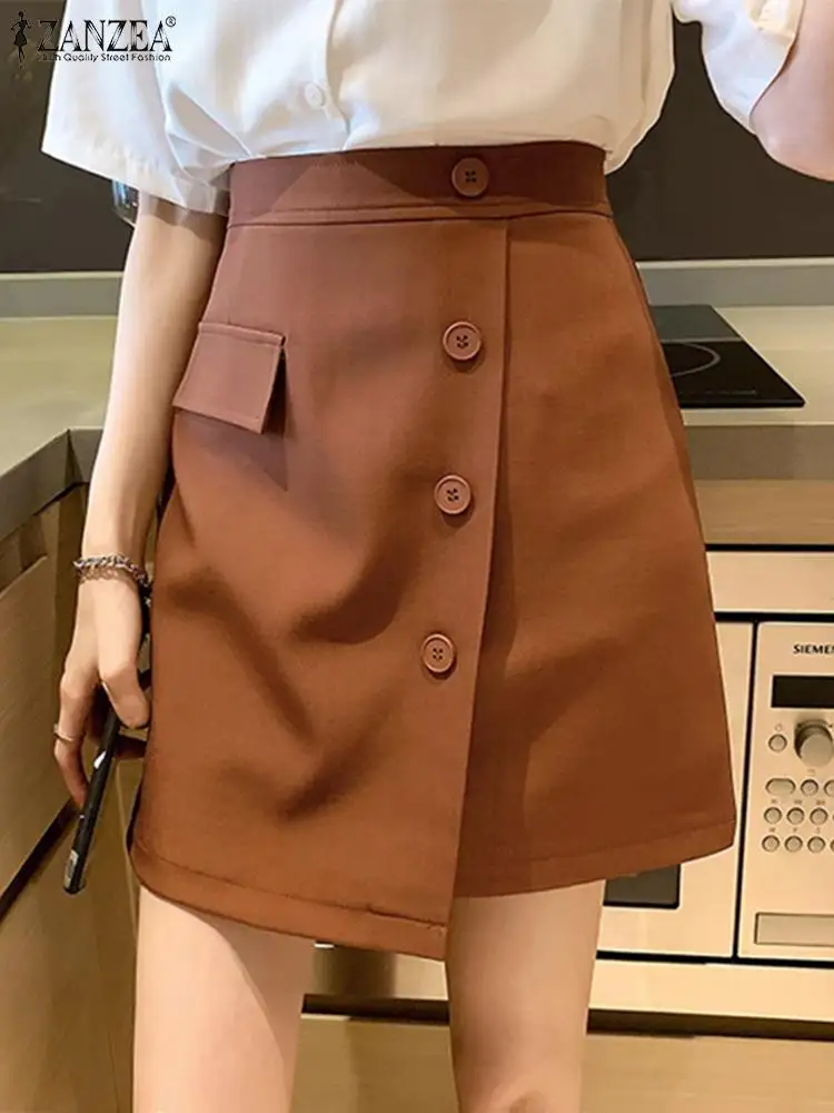 

ZANZEA Korean Fashion High Waist Solid A-line Skirt Jupe Summer Mini Skirts Women Casual Female Elegant Work Party Faldas Saia