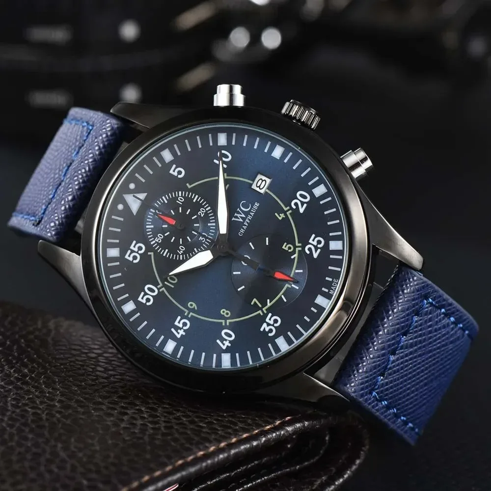 Business Hot 2024 Quartz Watches for Men Leather Strap Chronograph Daily Waterproof Automatic Date AAA Male Clocks Free Shipping