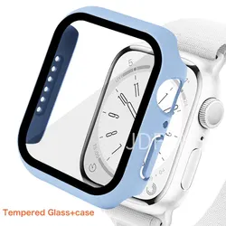 Premium Tempered Glass Cover and Screen Protector for Apple Watch Accessories (Ice Blue 7)