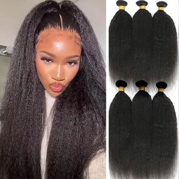 8-30 32 40Inch Brazilian Kinky Straight Human Hair Bundles Remy Human Hair Extensions 1/3 Pcs Hair Weft Yaki Straight Human Hair 1