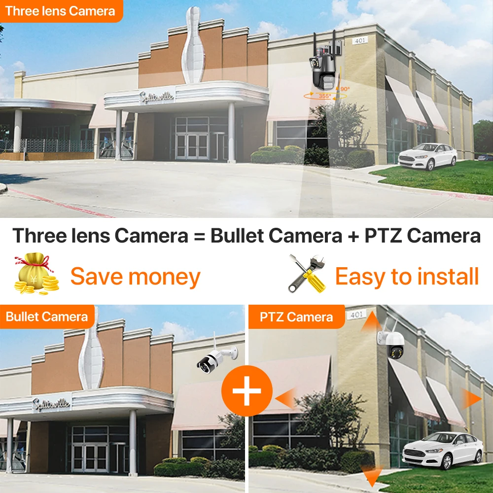 ߿  ũ  ķ, ڵ   iCSee, 9MP 4K  PTZ ī޶, 8X ̺긮 , 6MP IP ī޶, 3 