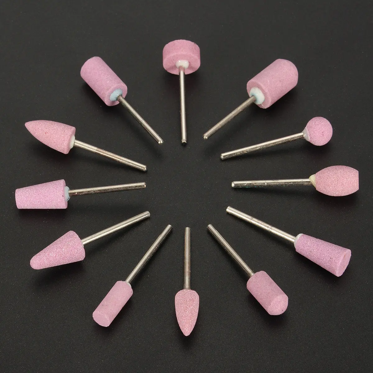 Abrasive Polishing Mounted Stone 12Pcs For Rotary Tools Grinding Stone Wheel Head Tools 2.35mm Shank Mini Nail Drill Bit Set