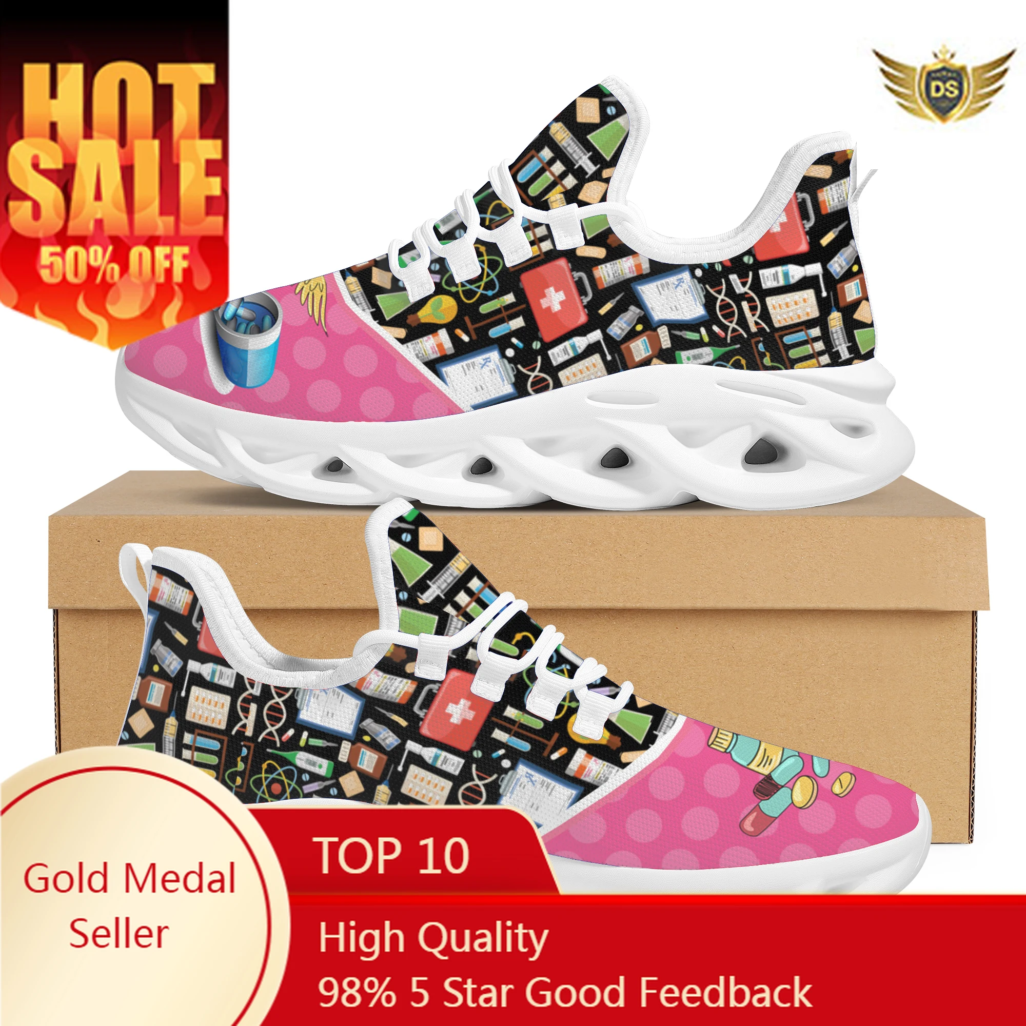 Medical Hospital Surgical Supplies Design Sneakers Breathable Lightweight Lace Up Vulcanized Shoes Street Flat Shoes