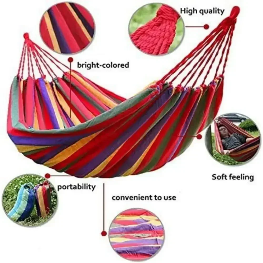 1pc Folding portable outdoor canvas hammock camping swing hammock with tree rope is perfect for gardens terraces backyards