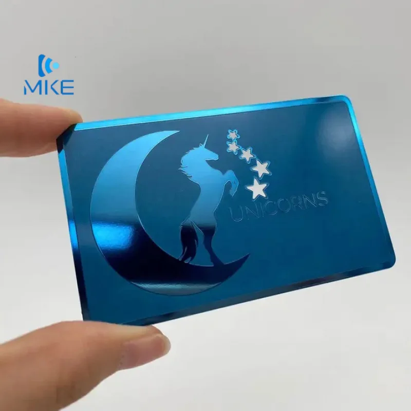 

custom,Luxury blue mirror business wedding membership visit metal cards