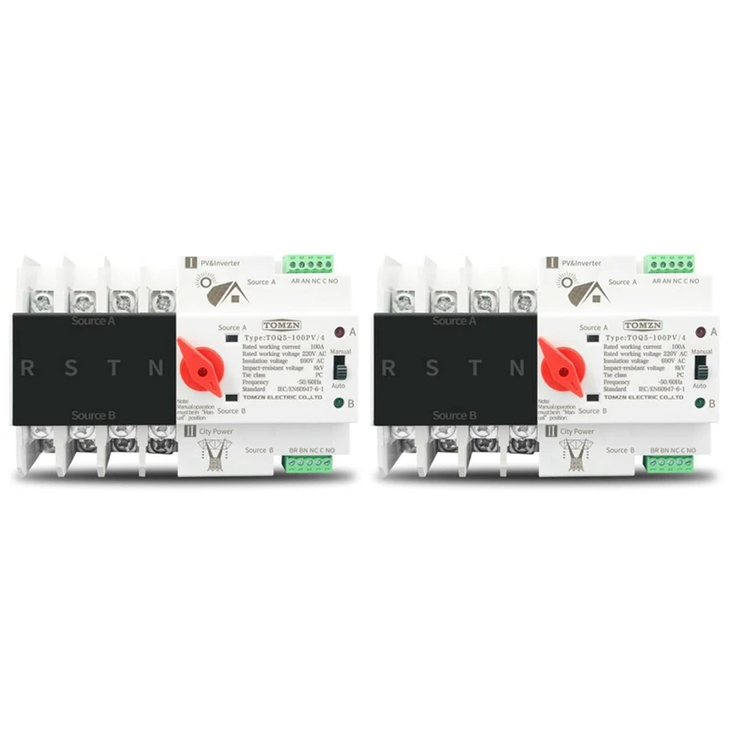 

2X Din Rail 4P ATS Dual Power Automatic Transfer Switch Electrical Selector Switches Uninterrupted Power 63A