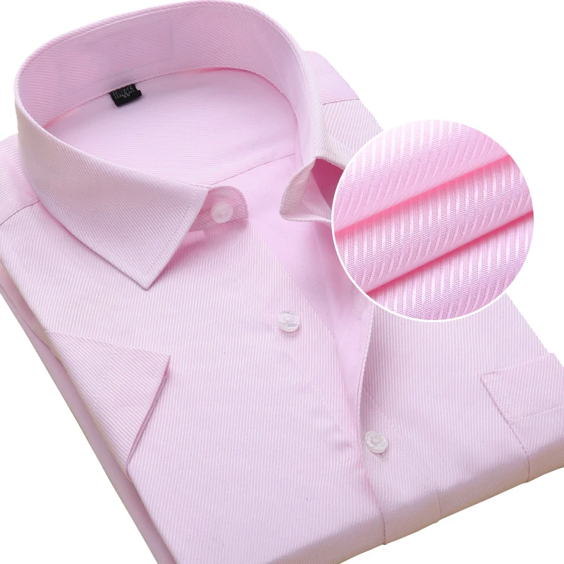 Plus Size Men Dress Shirts Short Sleeve Slim Fit Solid Striped Business Formal White Man Shirt Male Social Casual Clothing 3