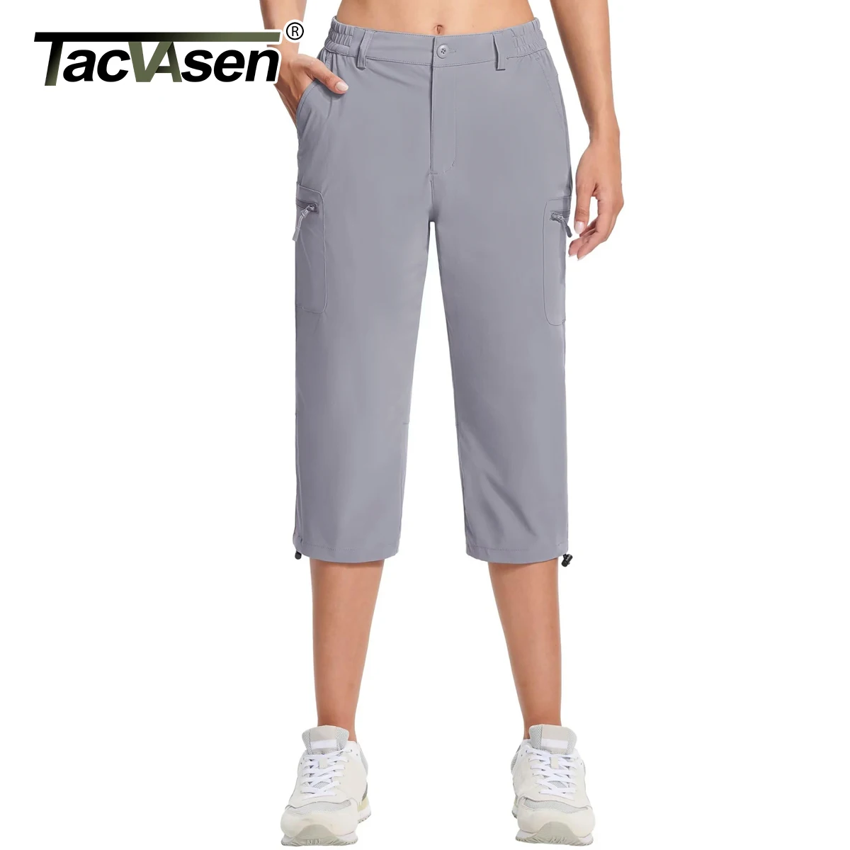TACVASEN 여성용 야외 카프리 반바지, 방수 하이킹, 빠른 건조, 경량 운동 반바지, 주머니가 있는 카고 조거, 여름