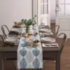 Navy Blue and Grey Leaf Texture Linen Table Runner Gray Abstract Art Leaves Dresser Scarf Table Decor Wedding Dining Party Decor 3