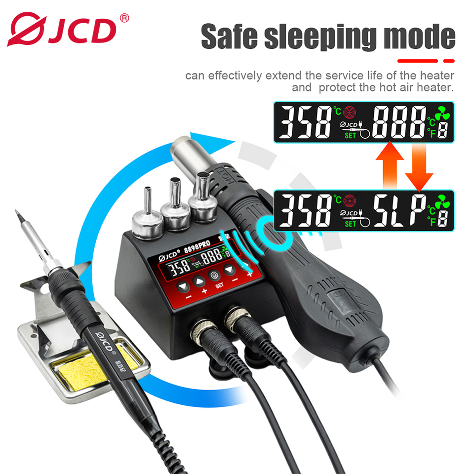 JCD 8898Pro 2 in 1 Soldering Station 750W LCD Digital Display Hot Air Station Wall-mounted Welding Rework Station Solder Tools