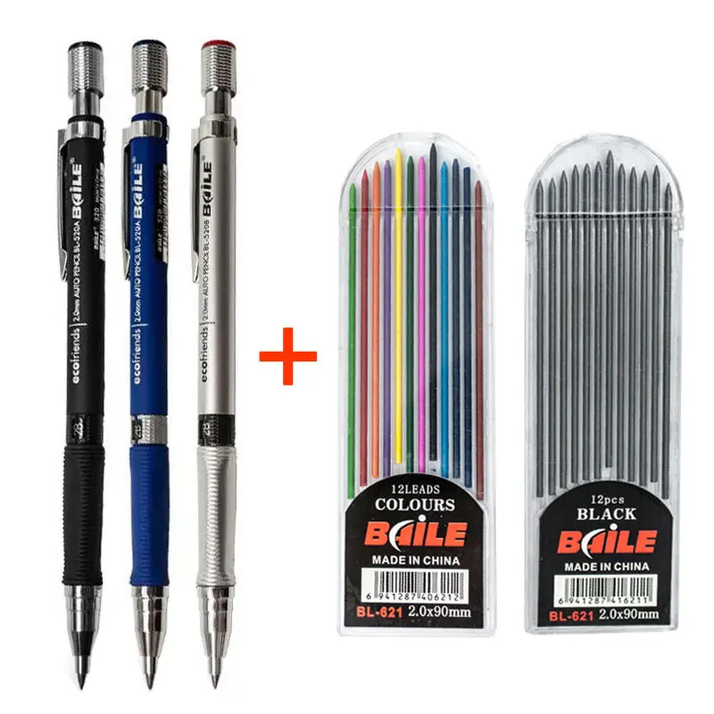 3pcs/set 2.0mm Mechanical Pencil Set 2b Mechanical Pencil Colorful