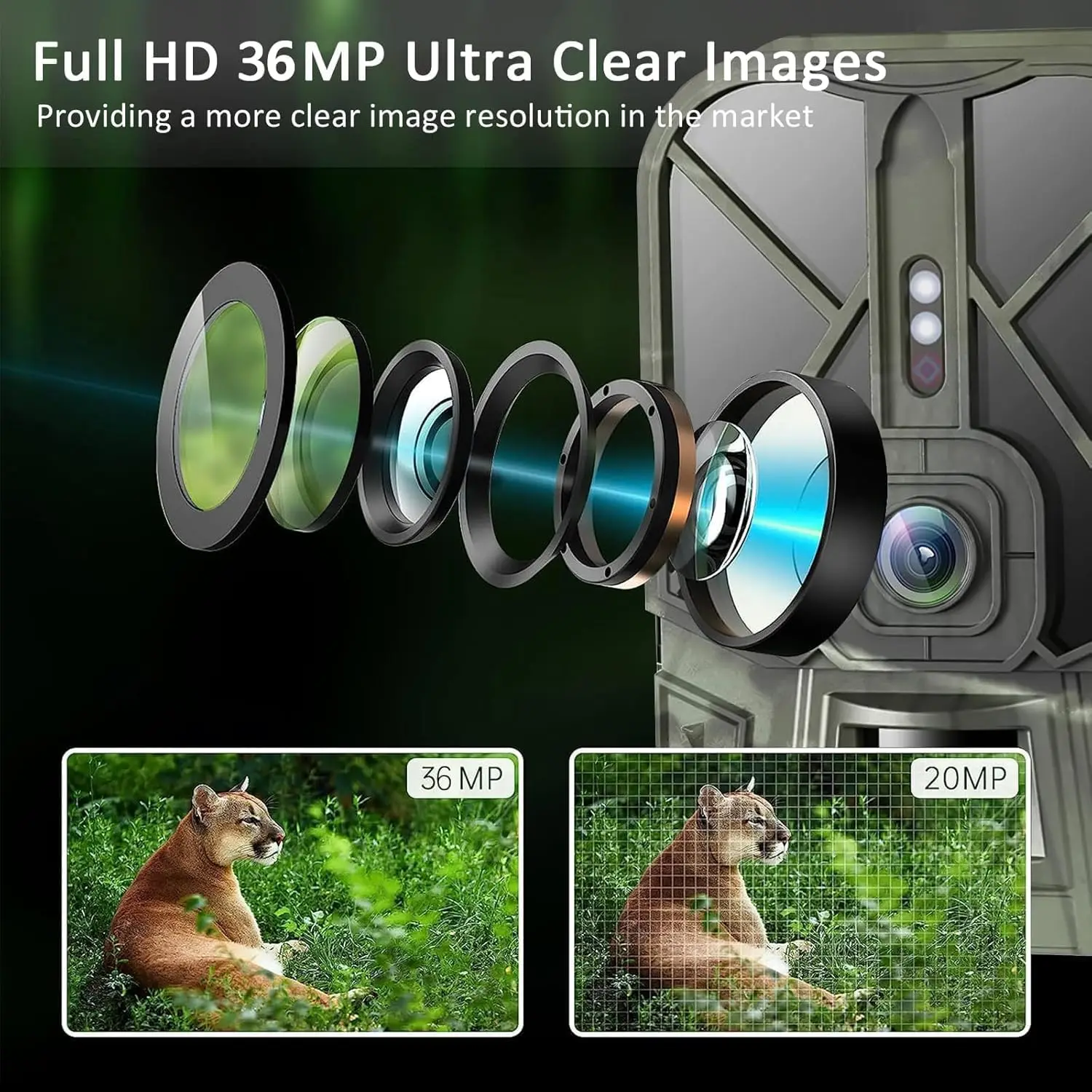 Trail Camera 4K 36MP WiFi Bluetooth 10AA Battery Gaming Camera Waterproof IP65 Suitable For Wild Deer Reconnaissance And Hunting
