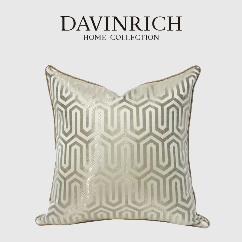 

DAVINRICH Celadon Geometry Jacquard Cushion Covers American Modern Decorative Thickened Pillow Cases For Sofa Couch Beige Gold