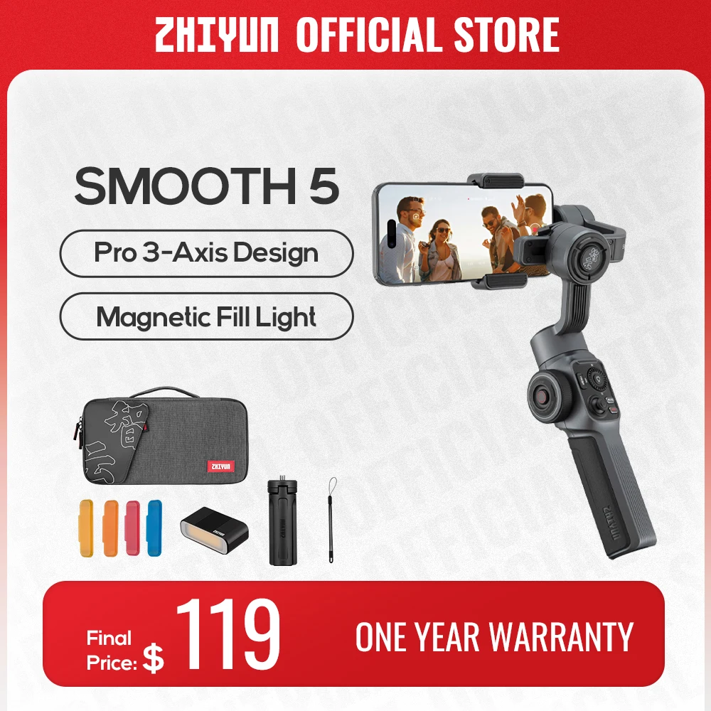 Zhiyun Ufficiale Smooth 5 Gimbal Phone Stabilizzatore Portatile Smartphone Portatile A 3 Assi Per Iphone 14 Pro Max/Huawei/Xiaomi
