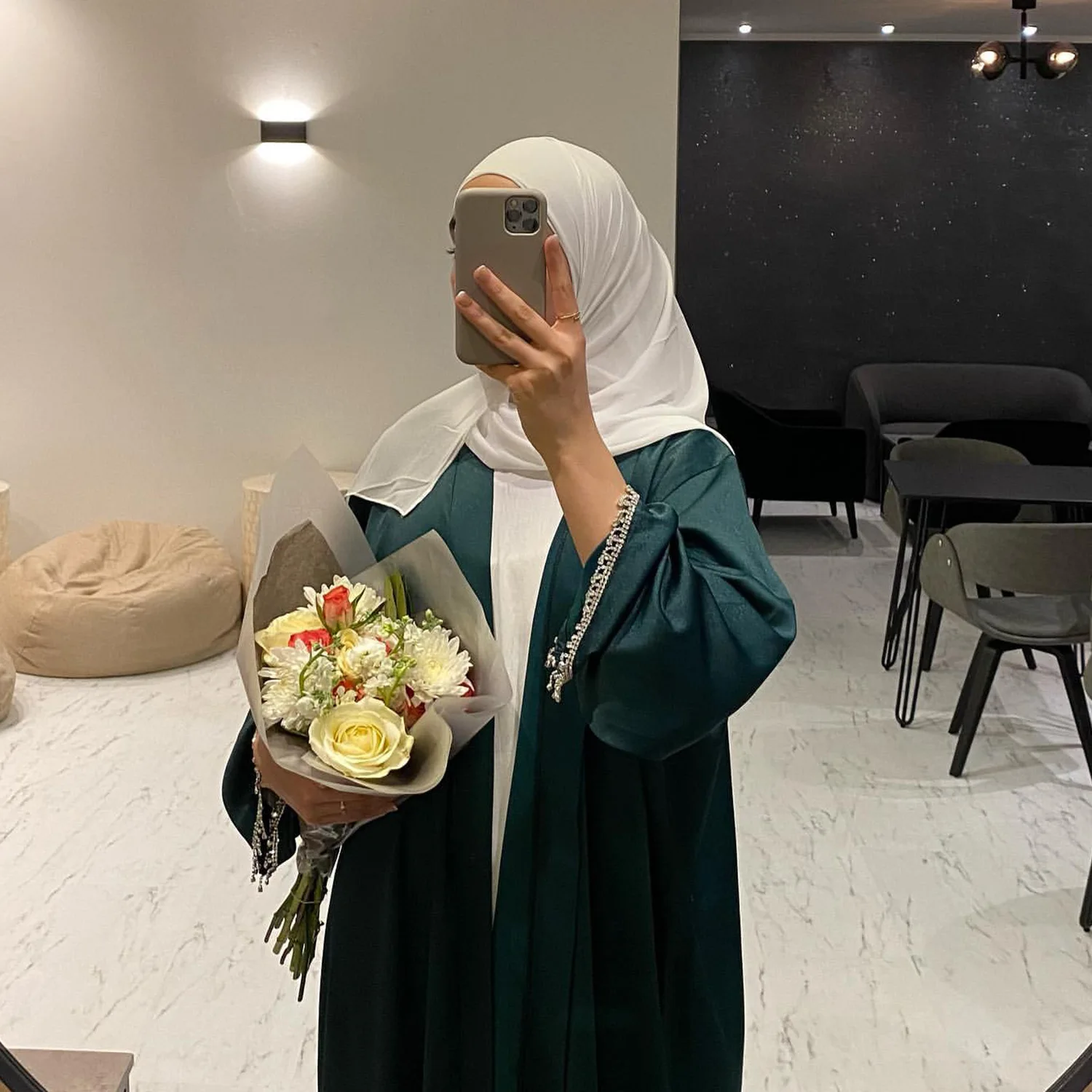 Eid Kimono Abaya Satin Beads Morocco Arabic Muslim Party Dress Abayas for Women Dubai Luxury Kaftan Robe Ramadan Islamic Clothes