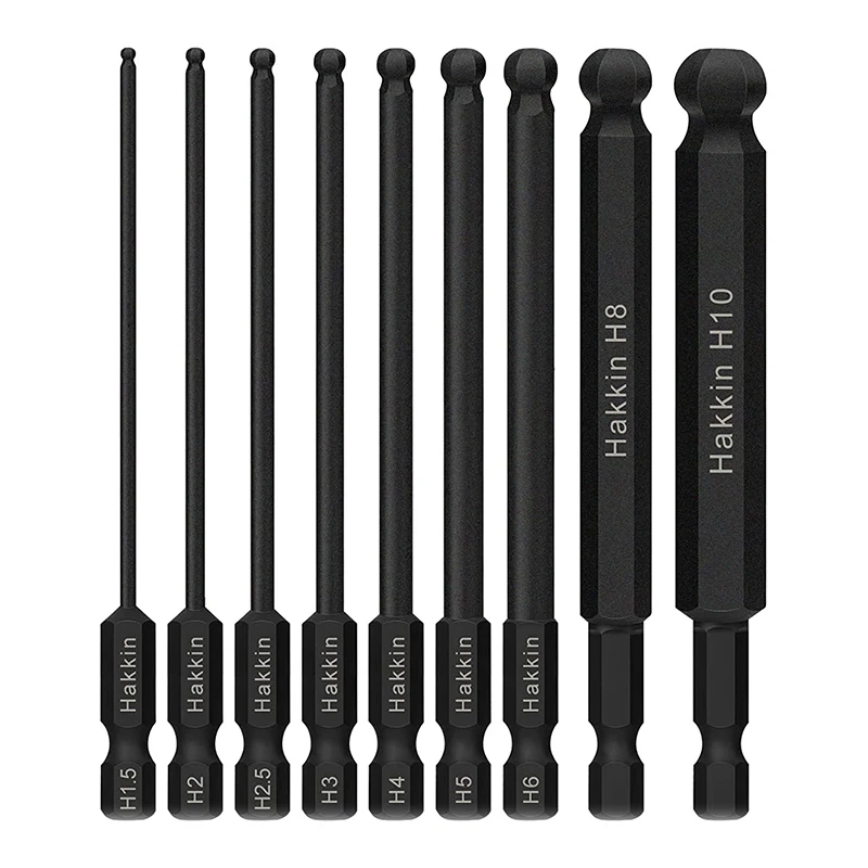 9Pcs 100mm 볼 엔드 스크루 드라이버 비트 육각 머리 알렌 렌치 드릴 비트 1/4 인치 육각 섕크 마그네틱 팁 육각 키 소켓 드라이버 비트