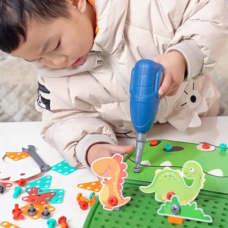 Children Simulated DIY Toolbox Toys Set Electric Drill Screw Nuts 3D Puzzle Toy Pretend Play Tool Kit 2D/3D Educational Toy Gift