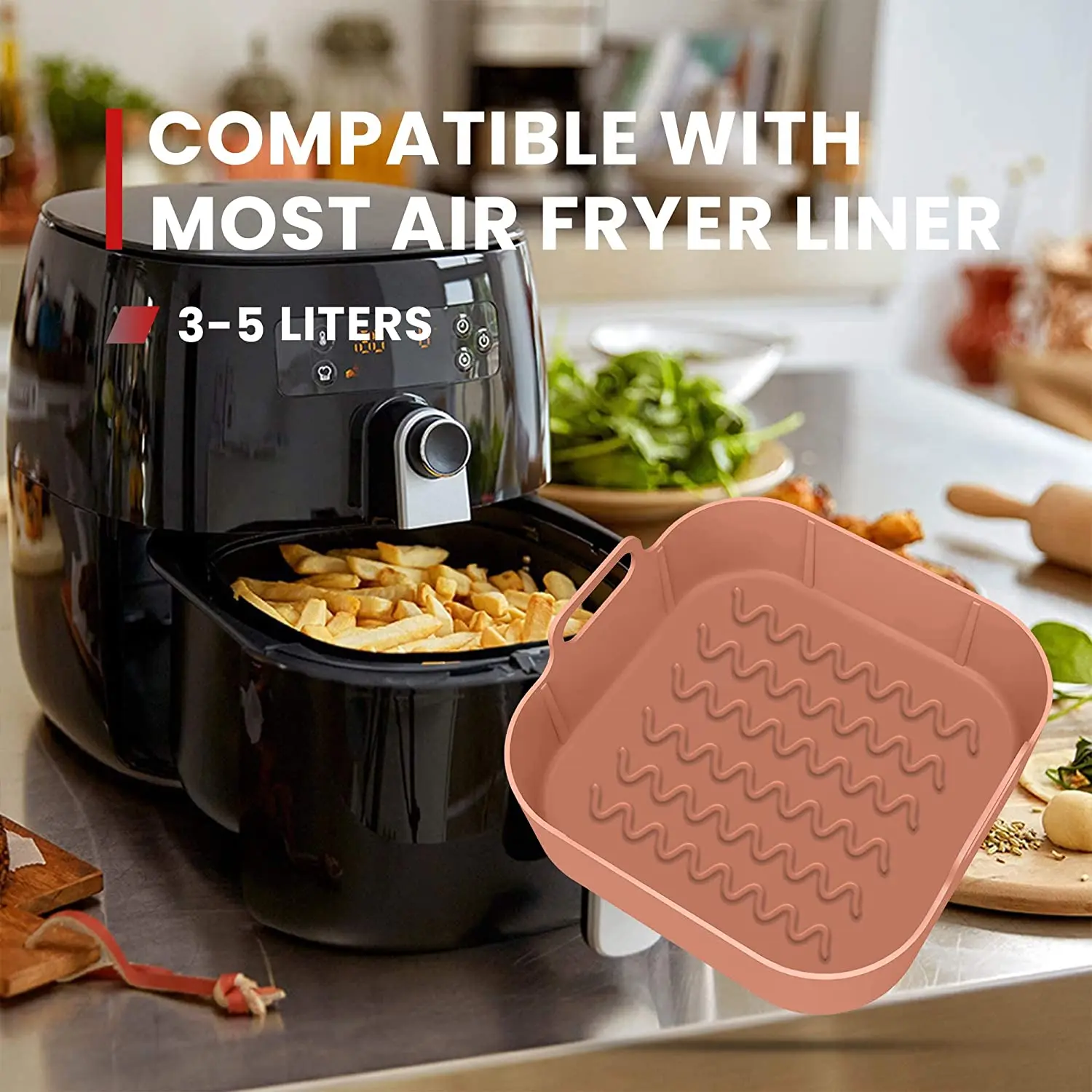 2pcs Air Fryer Silicone Liners Pot Basket Square, Easy Cleaning Air Fryer Accessory, Replace of Parchment Paper Liner, Food Safe Reusable Air Fryer