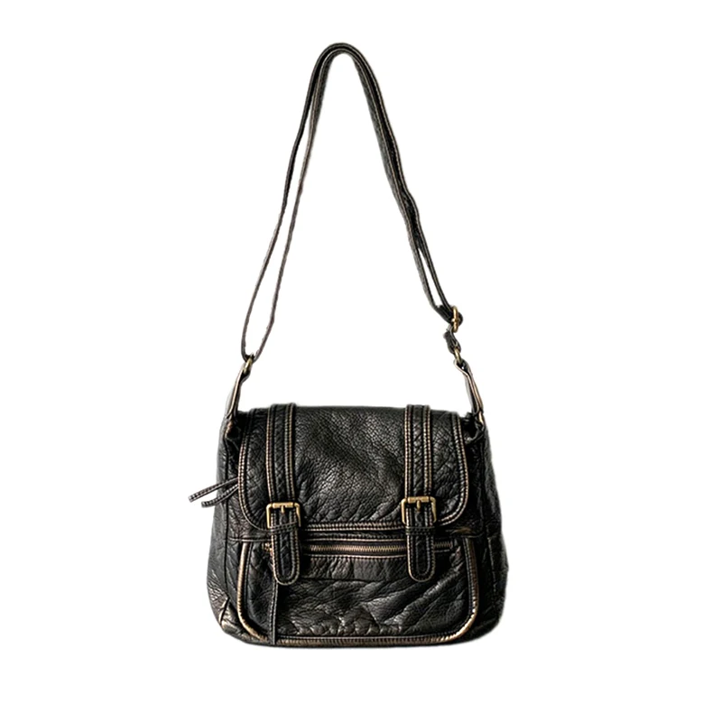 

Antique Fashion Designer Bag for Women Vintage Shoulder Bag Quality Crossbody Soft Large Capacity Motorcycle Bag Leather Purse