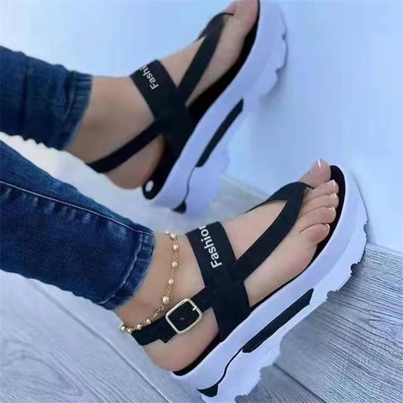 Women Sandals 2022 Summer Fashion Peep Toe Flip Flops Buckle Non-slip Platform Sandals Woman Sandalia Feminina Plus Size 35~43 wide wedge sandals