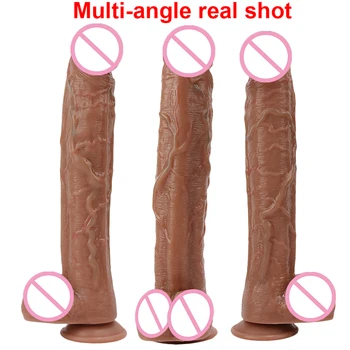 35CM Realistic Silicone Dildo Black Large Penis Sex Toy For Men Women With Thick Glans Real Dong Powerful Suction Cup Stiff Cock 5